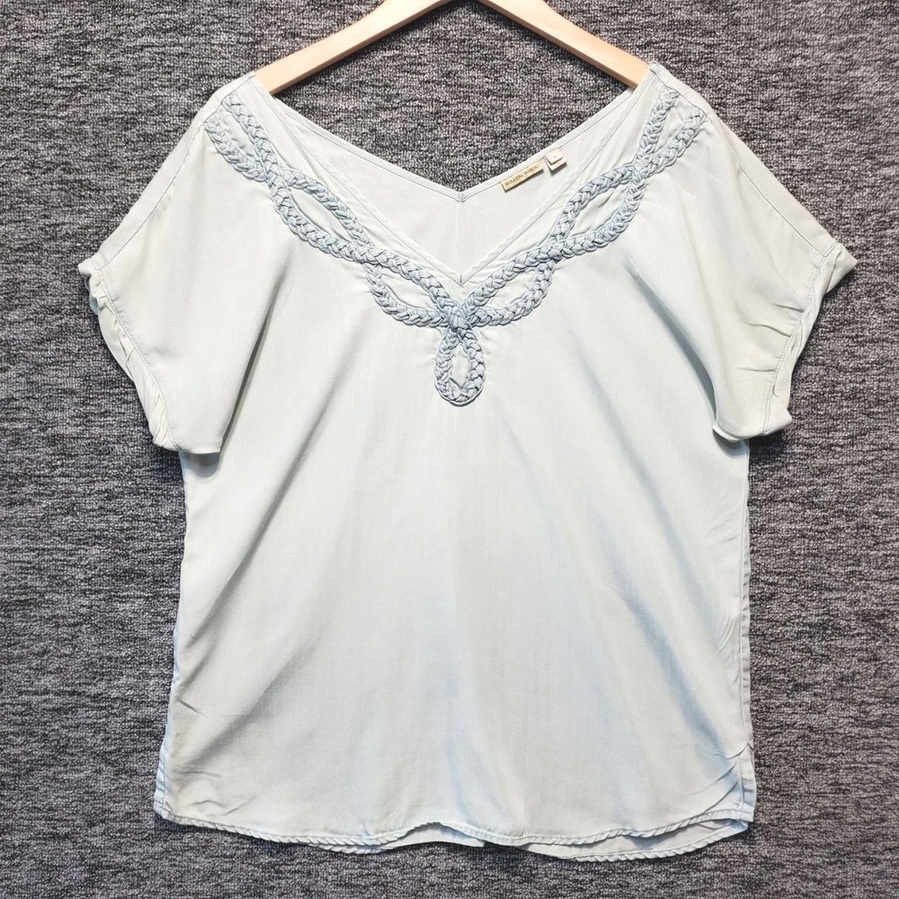 Anthropologie Holding Horses Braided Chambray Top Womens Medium Blue Tencel Boho